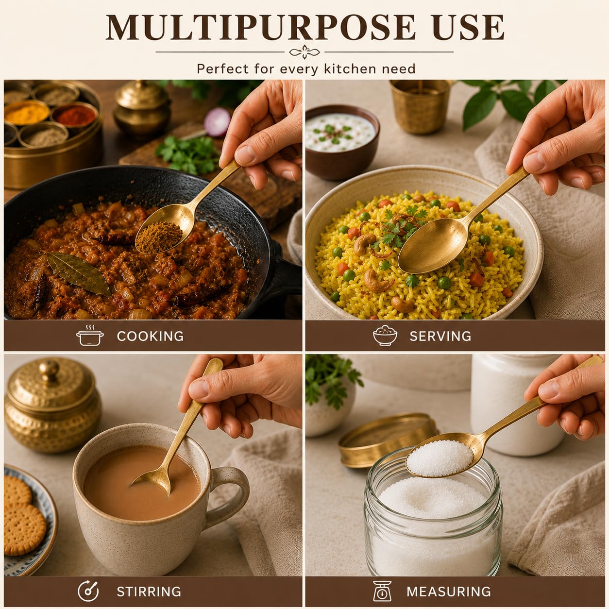 Pure Source India 3 Inch Brass Spoon Perfect for Spices, Coffee and Dessert Spoon