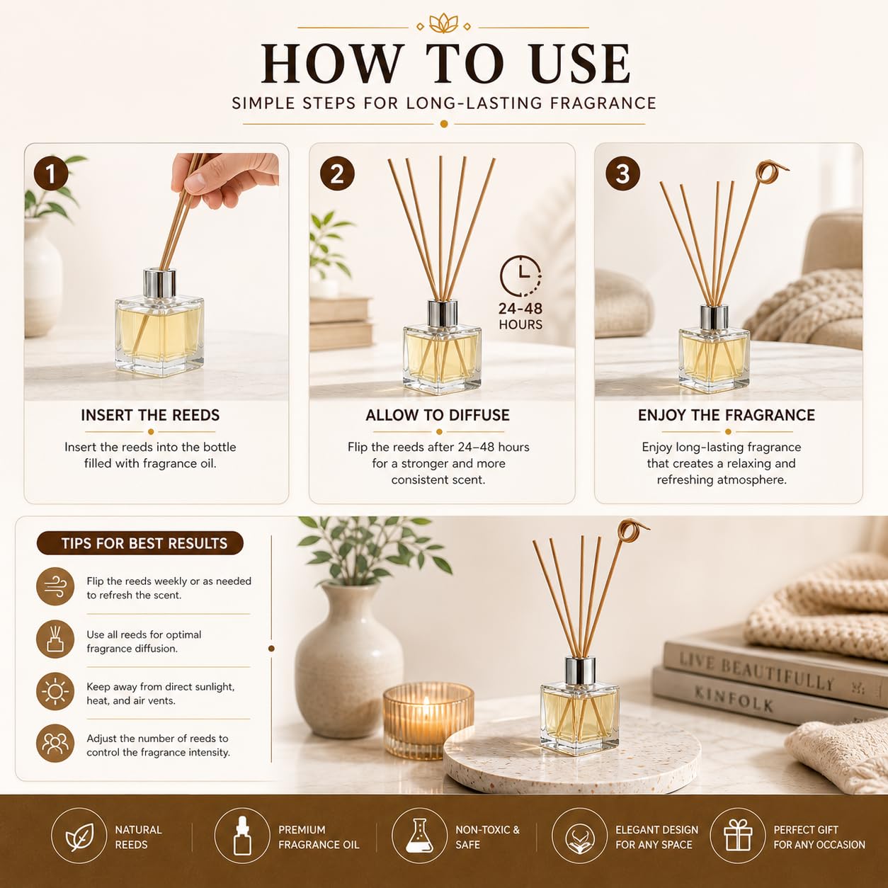 Pure Source India 30 ML Squire Coming with 6 Pcs Sticks Glass Decorative Reed Diffuser Bottle/Glass Vase