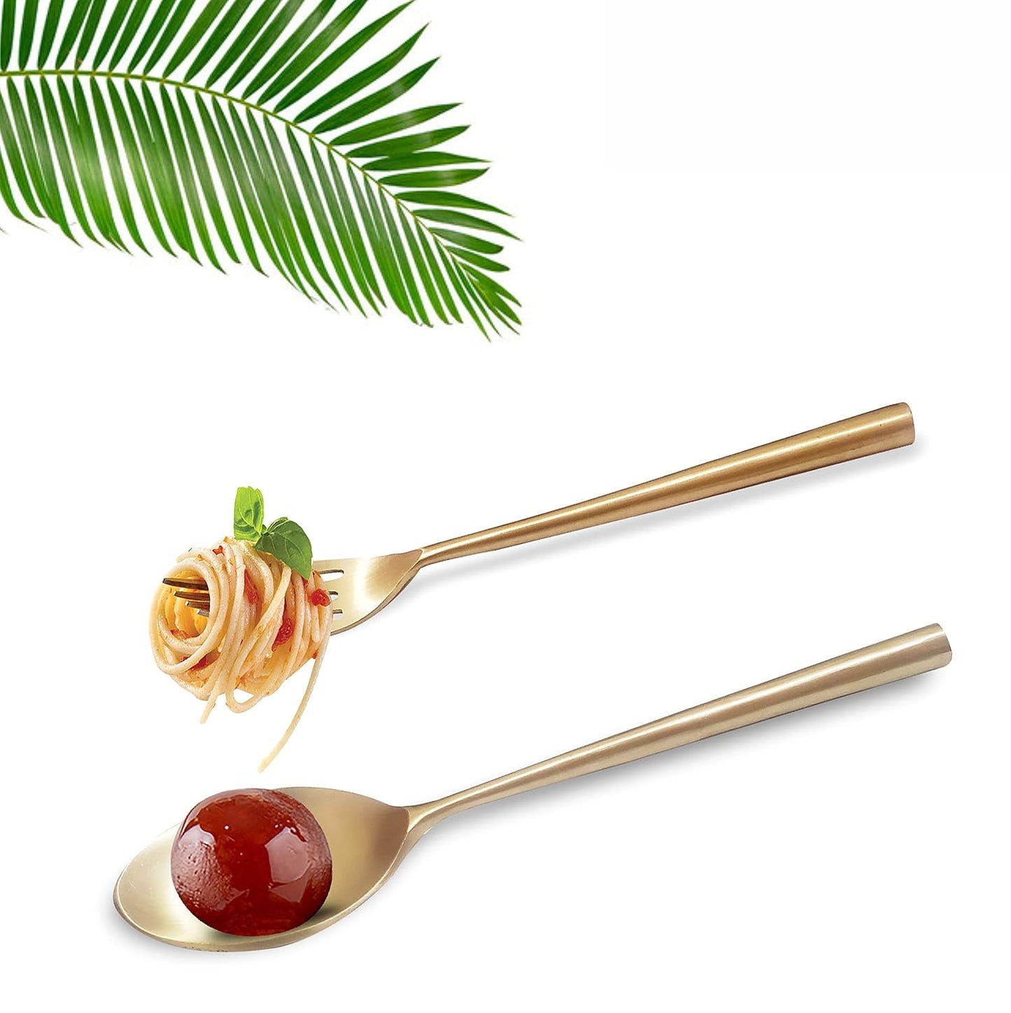 Pure Source India Brass Spoon & Fork Set, 2 Piece | 7 Inch Table Spoon & Fork | Traditional Brass Cutlery for Kitchen, Dining, Pooja, Diwali Gift & All Occasions