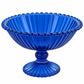 Pure Source India Blue Glass Fruit Bowl 7.5 Inch | Decorative Ribbed Pedestal Bowl for Fruits, Snacks, Desserts & Table Centerpiece | Elegant Gold Serving Bowl