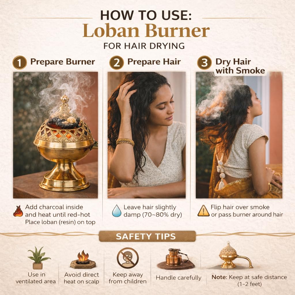 Pure Source India Brass Dhoop Dani for Pooja, Bakhoor & Loban Burner, Heavy Incense Holder with Handle, 8 Inch (600g), Traditional Agarbatti Stand for Home, Temple, Meditation & Festive Decor