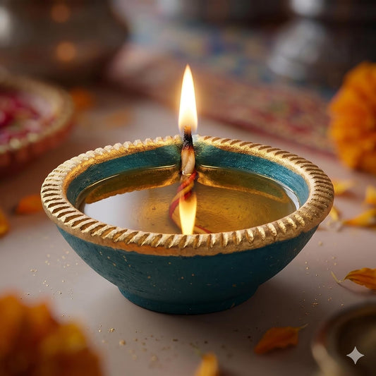 Pure Source India Elegant Blue Color (1 Pieces)Traditional Handmade Earthen Clay Big Size Diya for Laxmi Pooja| Premium Terracotta Akhand Jyoti for Diwali, Puja & Festive Décor
