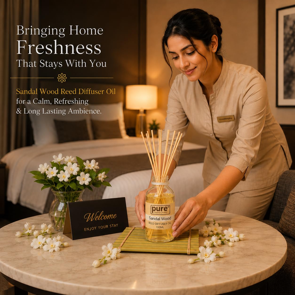 Pure Source India 100ML Sandalwood  Aroma Reed Diffuser Refill , 8 Pcs Reed Stick Coming Free With This Reed Diffuser Oil