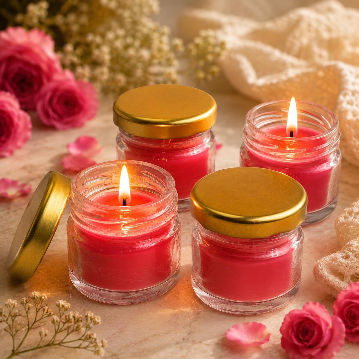 Pure Source India Fragrance Scented Mini Jar Wax Candle Set of 4 | Smokeless Candles with Gold Lid |for Home Decor, Diwali, Wedding, Birthday & Gifts