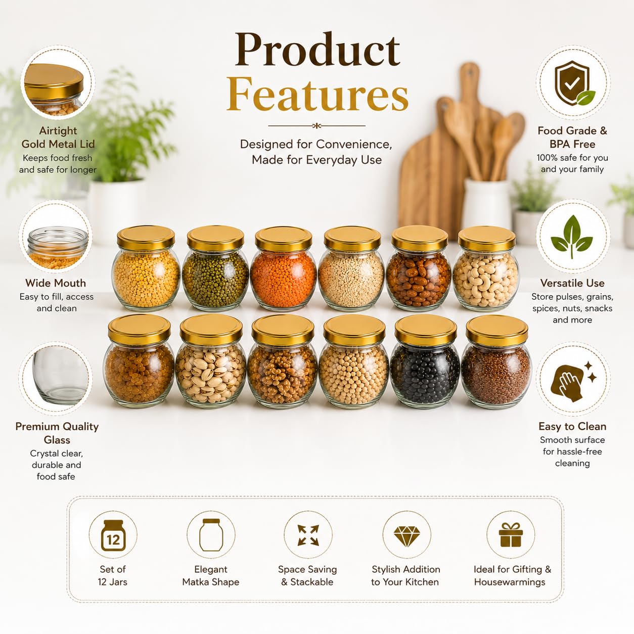Pure Source India 250ml Glass Matka Shape Storage Jar with Lid | Multipurpose Airtight Container for Spices, Dry Fruits, Pickles, Tea & Kitchen Storage