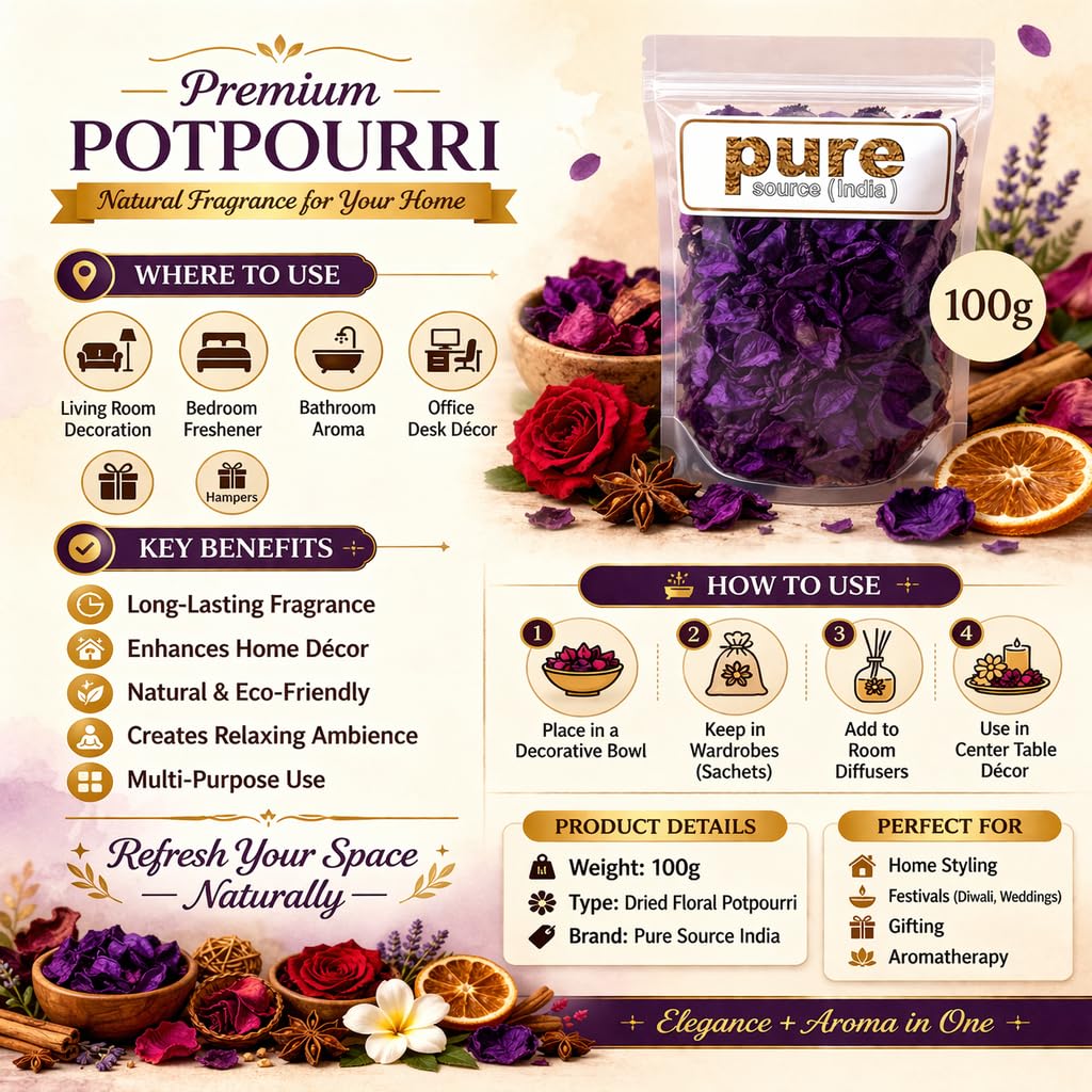 Pure Source India Blue, Potpourri – Natural Dried Flower Fragrance Lavender | Long Lasting Home Fragrance | Decorative Bowl Filler | Wardrobe & Car Freshener | Essential Oil Infused (Blue, 100gm)