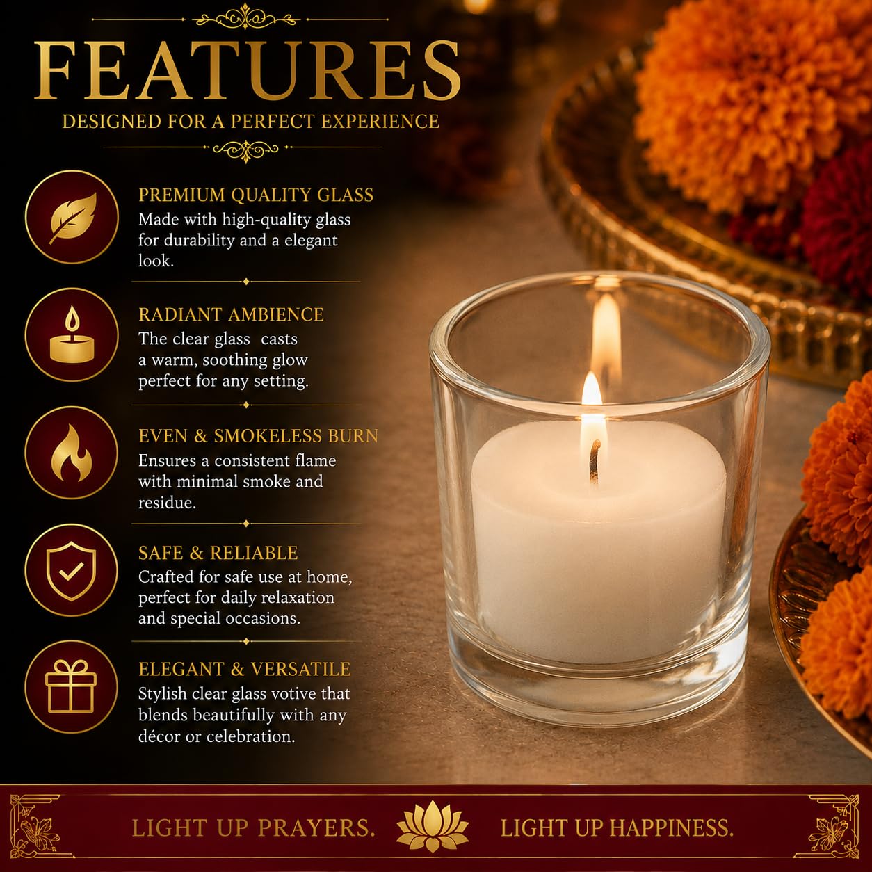 Pure Source India Pack of 4, Clear Tea Light Votive Glass Candle Holders – Perfect for Diwali, Weddings, Spa & Holiday Décor