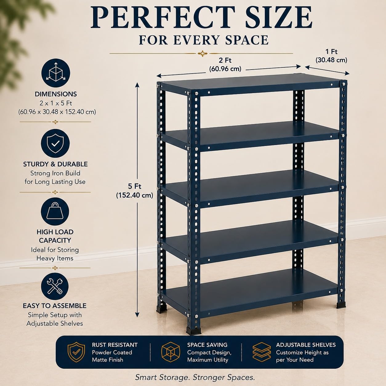 Pure Source India Iron Matte Finish (2 X 1 X 5 FT) (5 Shelf) Adjustable Display Rack for Home Office & Gym Use