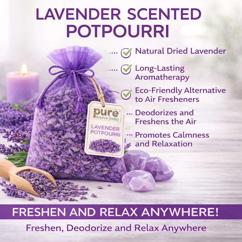 Pure Source India 130gm Scented Lavender Potpourri – Decorative Fragrant Dried Flower Petals for Home & Gift Use