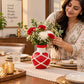 Pure Source India Decorative Red Flower Vase with Macramé Rope Design | Tabletop Home Décor Vase for Living Room, Dining Table & Office