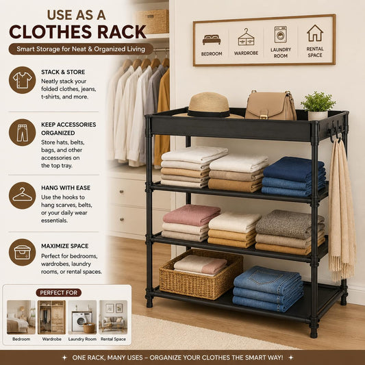 Pure Source India 4 Tier Shoe Rack Organizer with Top Storage Shelf, Metal Shoe Stand for Entryway, Closet, Bedroom & Hallway, Space Saving Storage Rack, Black