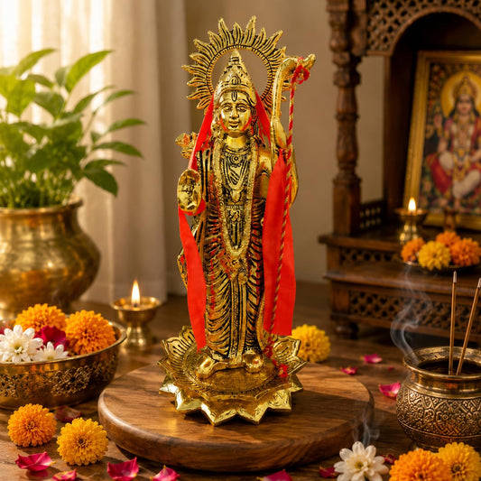 12 Inch Brass Lord Ram Idol Statue | Premium Handmade Ram Murti for Home Temple, Pooja Room, Office Desk & Gifting | Religious Decorative Showpiece