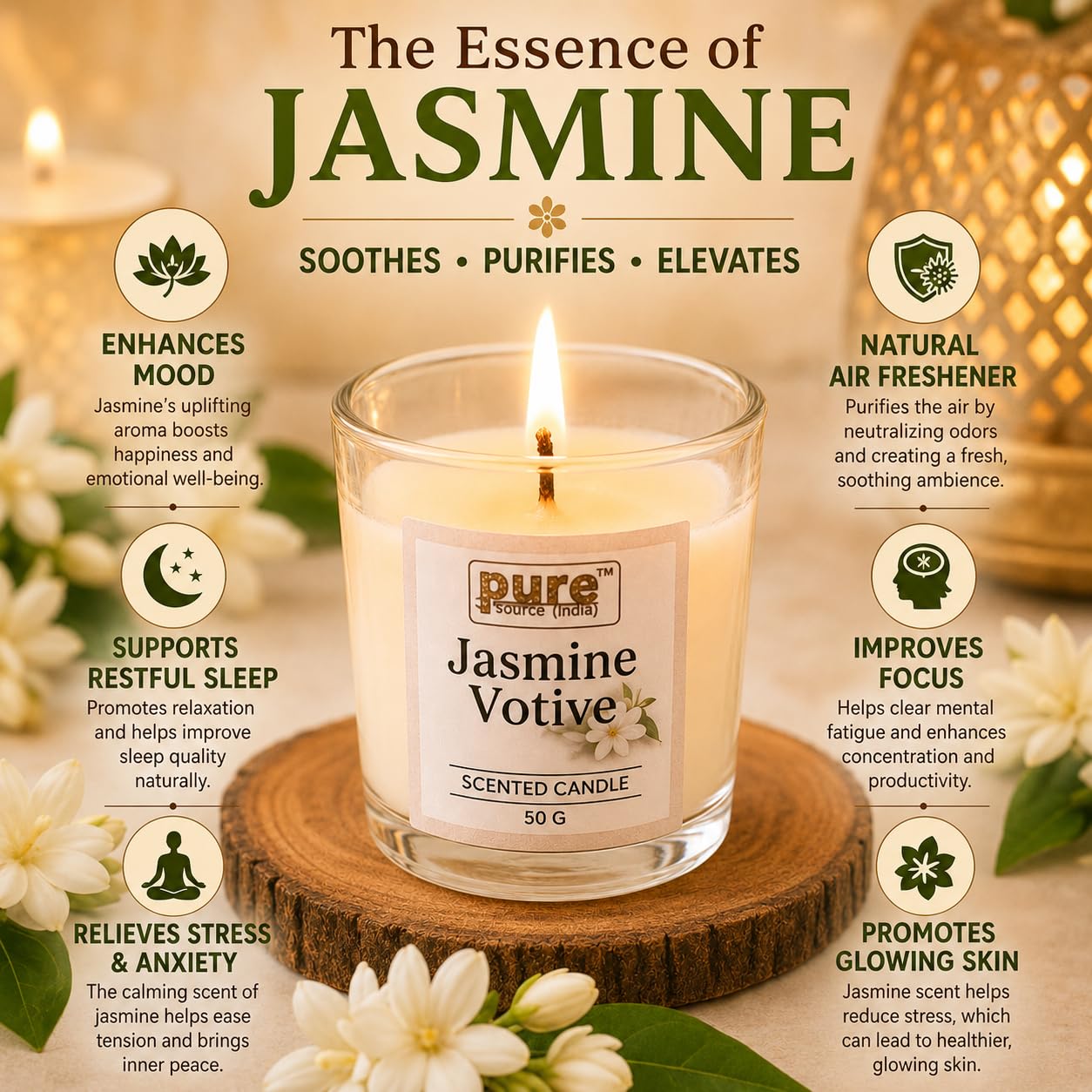 Pure Source India Pack of 6 Votive Glass Scented Candles, Diwali Home Decor Gift (Fragrance-Rose, Jasmine & Sandalwood)