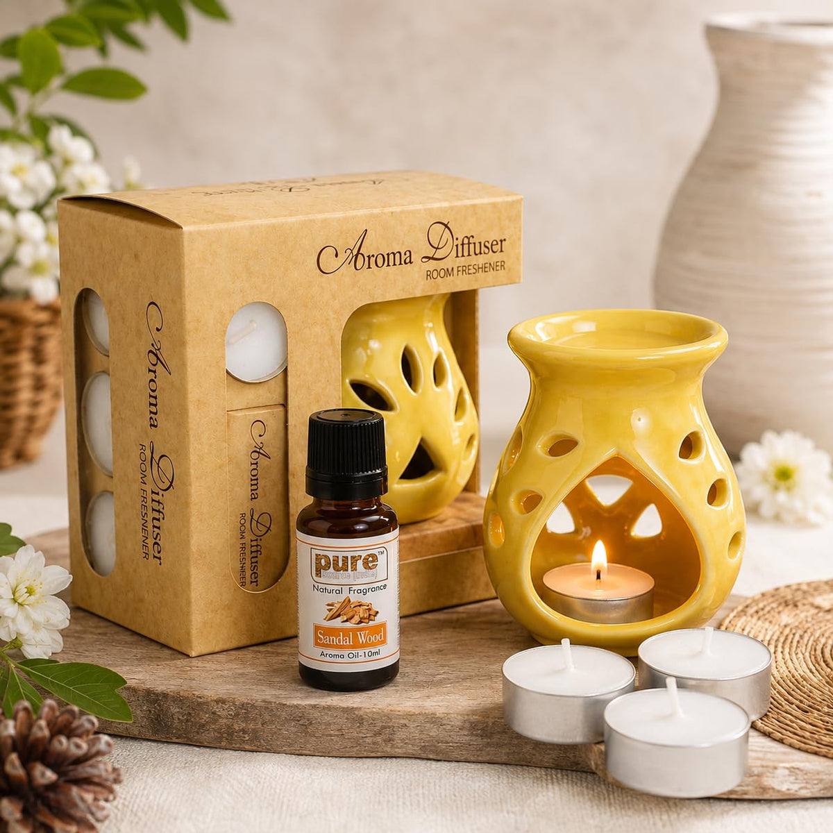 Pure Source India Ceramic Aroma Set (Yellow)