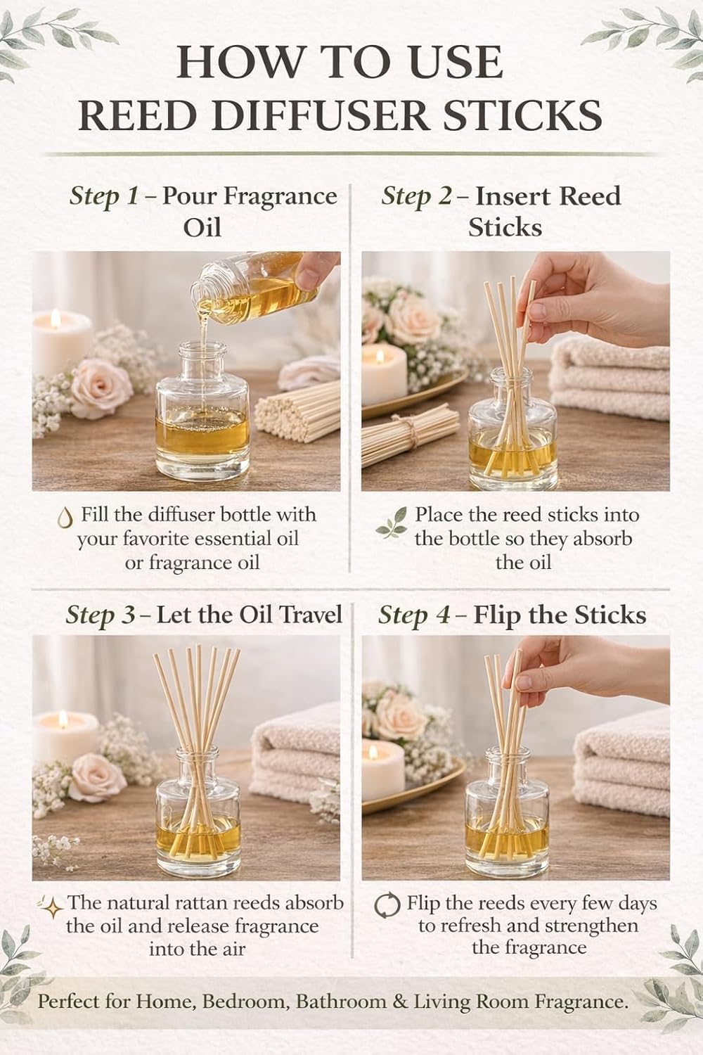 3mm Natural Rattan Reed Diffuser Sticks – 100 Pcs for Aroma Diffuser, Essential Oils, Fragrance Diffuser, Home Room Air Freshener, Spa & Office