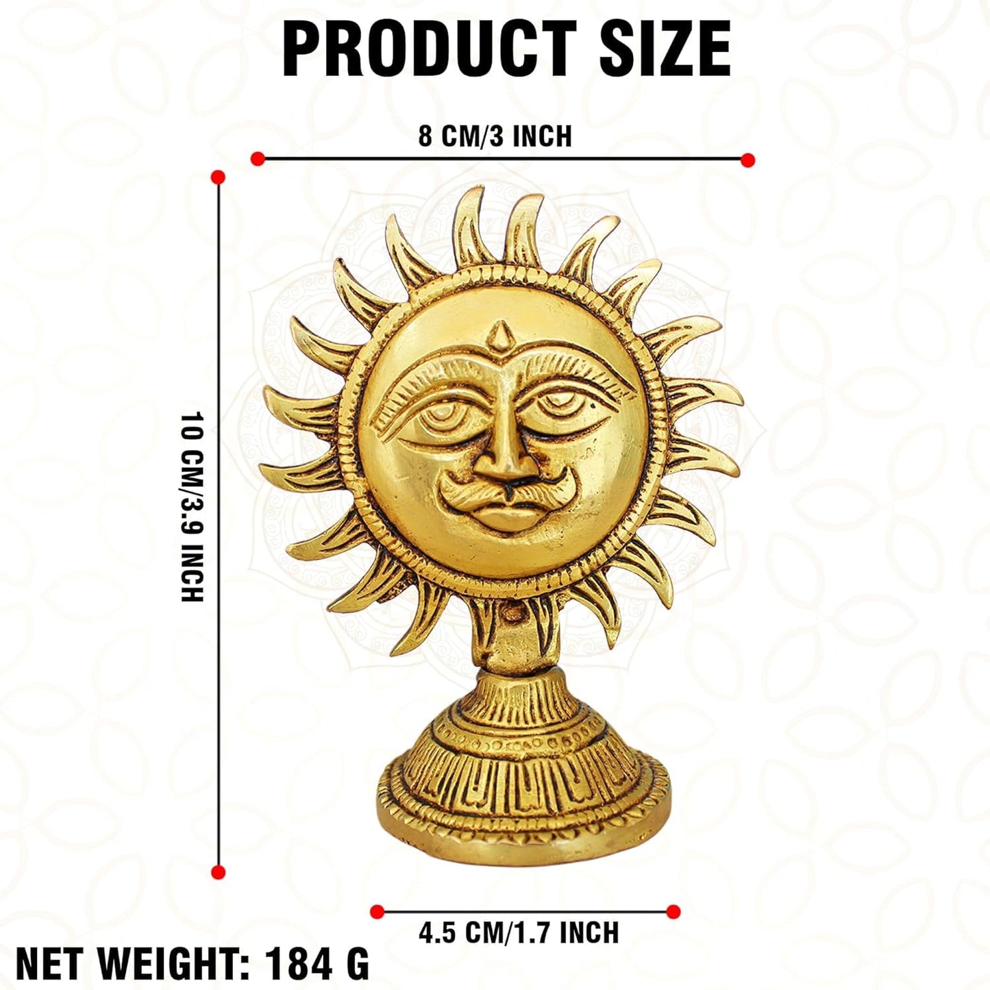 Pure Source India Pure Brass Sun Idol Smiling Face Surya Murti (3.9 Inch) with Stand (184gm)