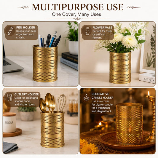 Pure Source India 4.3 Inch Akhand Jyot Wind Protector | Akhand Deep Diya Cover | Metal Deepak Flame Safety Guard for Puja Mandir