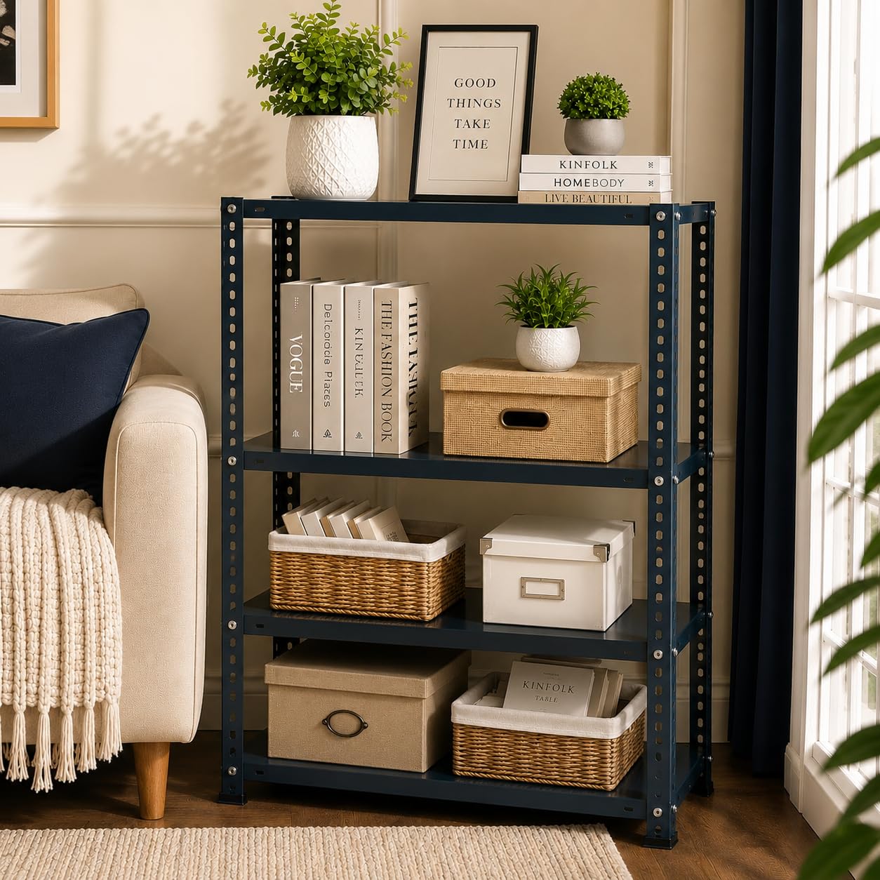 Pure Source India Iron Matte Finish (2 X 1 X 4 FT) (4 Shelf) Adjustable Display Rack for Home Office & Gym Use