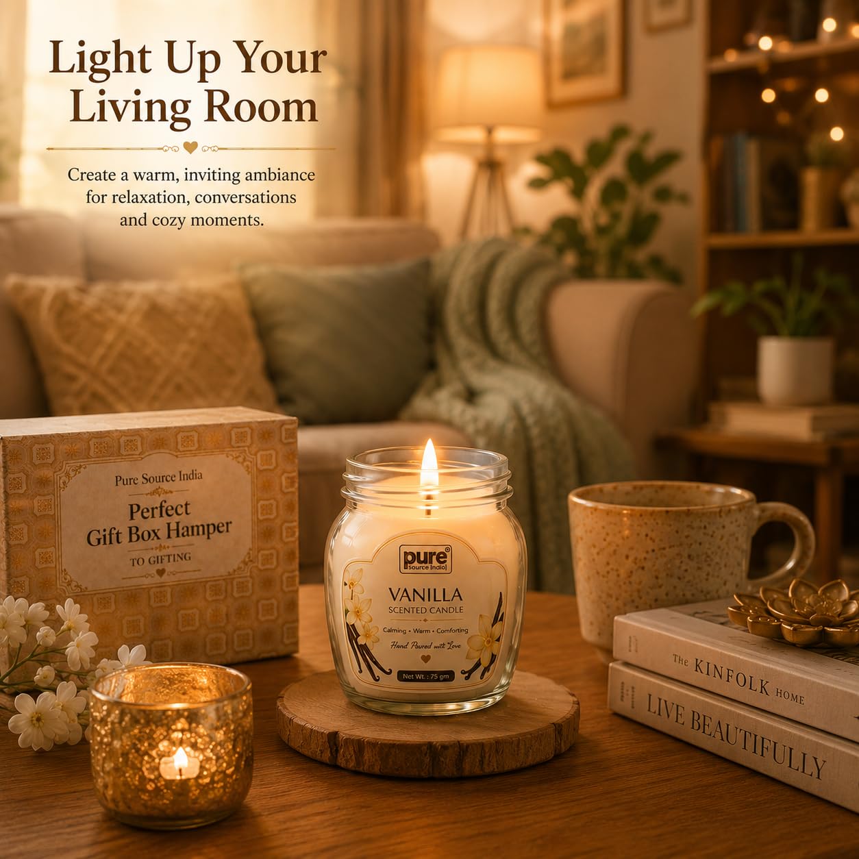 Pure Source India Scented Candle Gift Set of 3 | Vanilla, Mandarin & Lavender | 75g Each | Fragrance Candles for Home, Living Room & Gifting