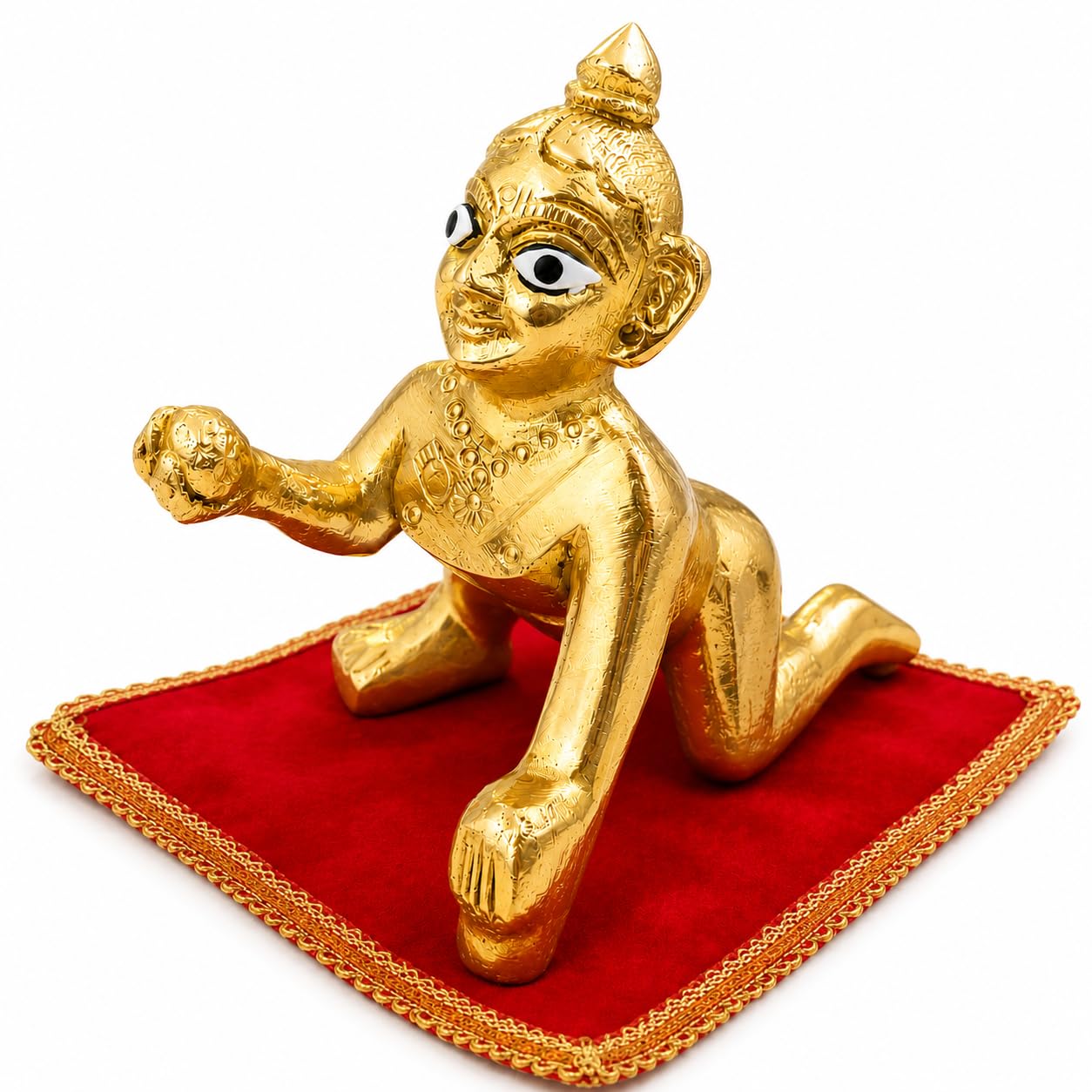 Pure Source India Gold Brass Laddu Gopal Idol | Bal Gopal Krishna Murti for Pooja, Home Temple & Decoration | Religious Gift for Janmashtami, Housewarming & Festivals