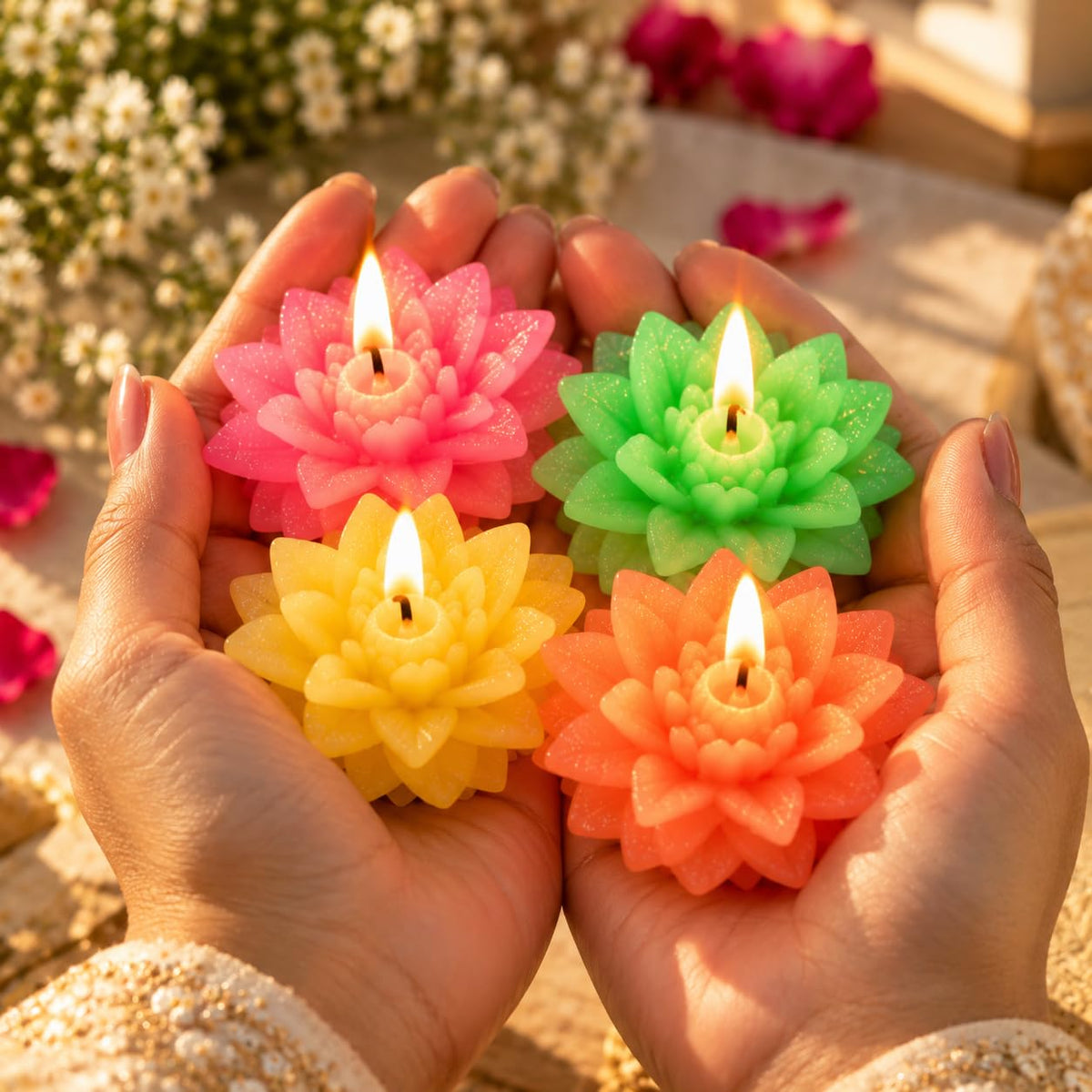 Pure Source India Lotus Floating Candles Set of 4 for Festivals & Decor