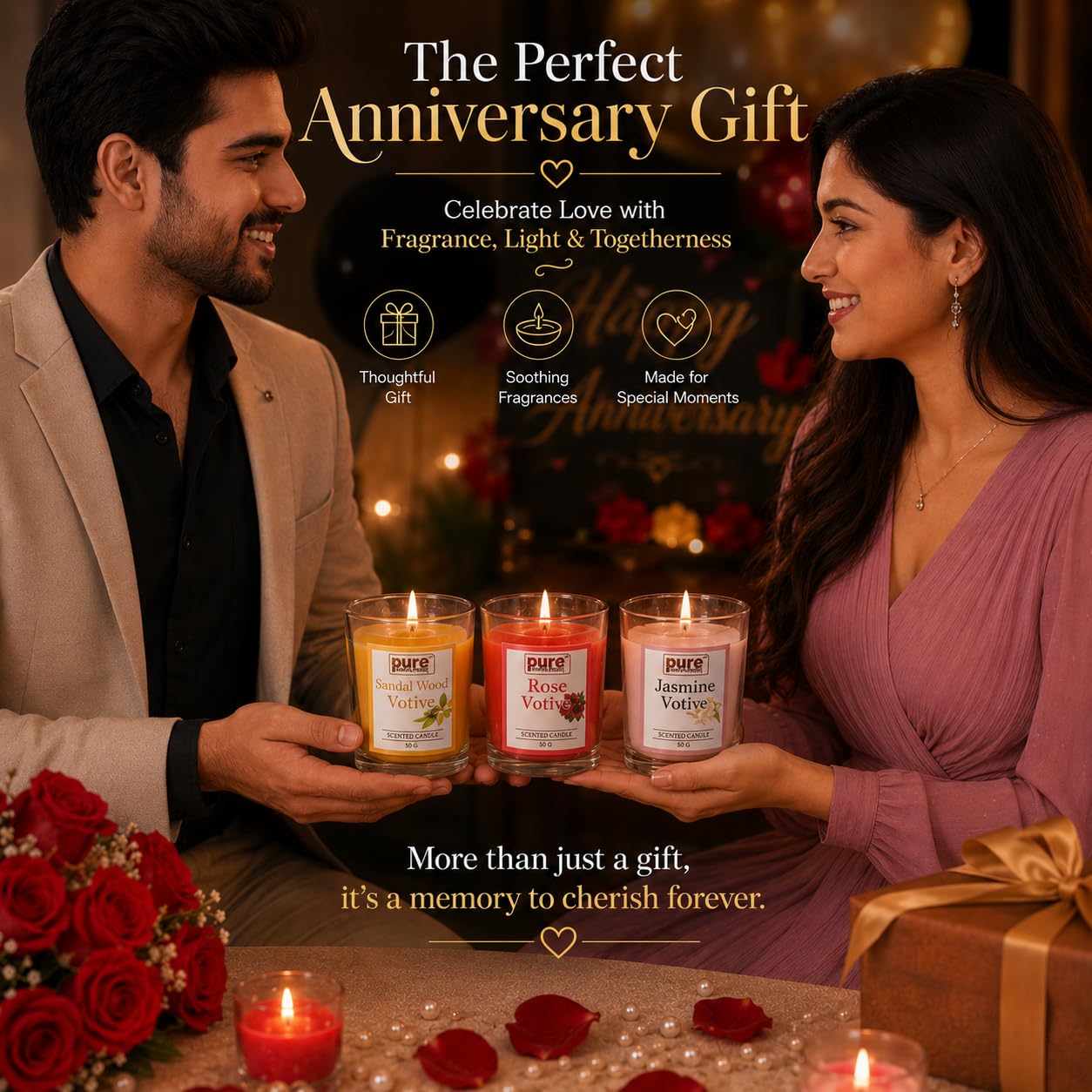 Pure Source India Pack of 6 Votive Glass Scented Candles, Diwali Home Decor Gift (Fragrance-Rose, Jasmine & Sandalwood)