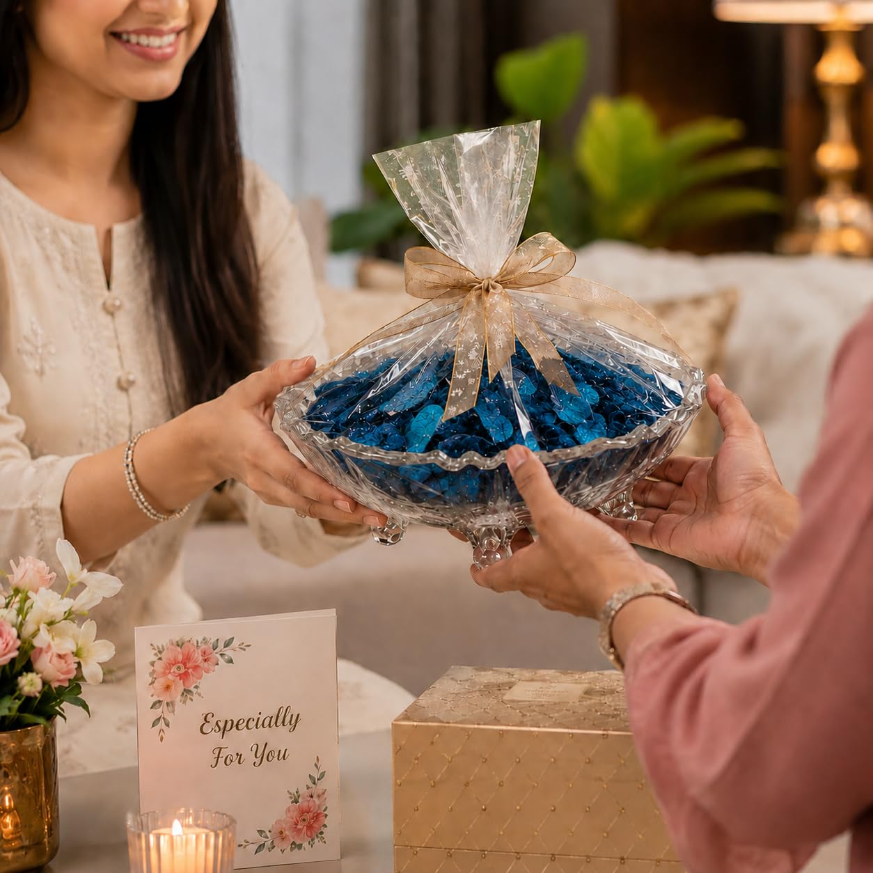 Decorative Glass Potpourri Bowl with Fragrant Potpourri | Ready-to-Gift Shrink Wrapped | Thank You Gift | Home Decor, Center Table, Living Room & Festive Decoration