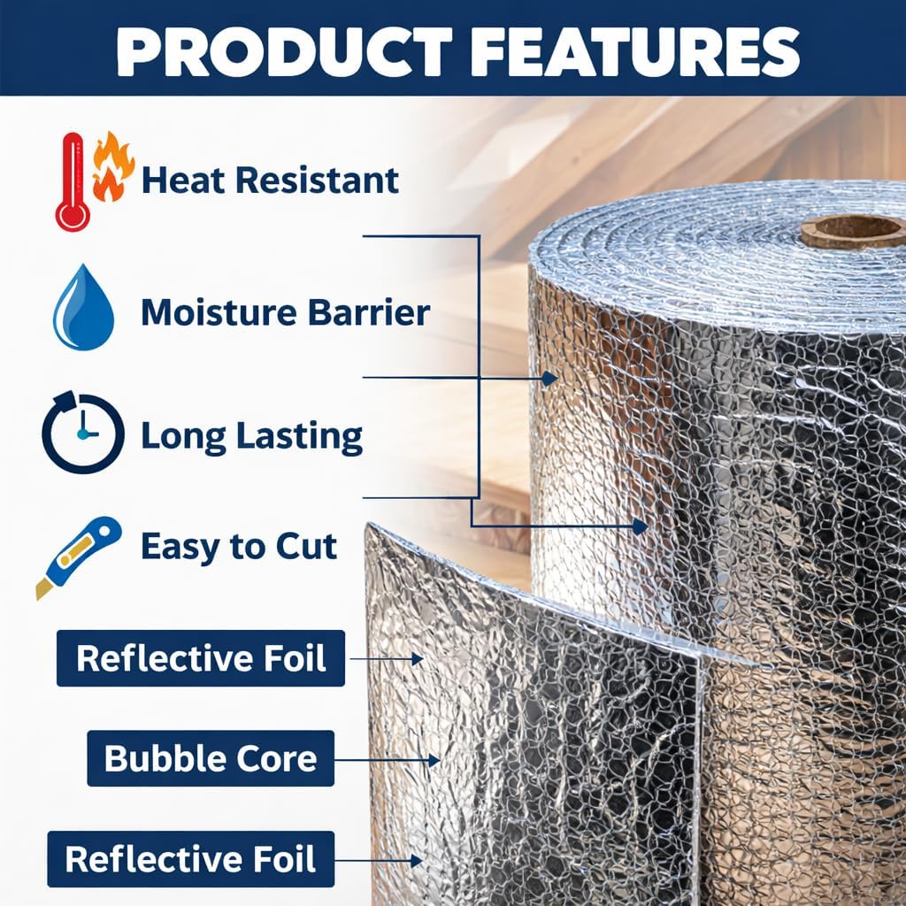 Pure Source India 12mm Reflective Bubble Insulation Sheet, Heat Resistant, Aluminum Foil Thermal Insulation Roll, Silver