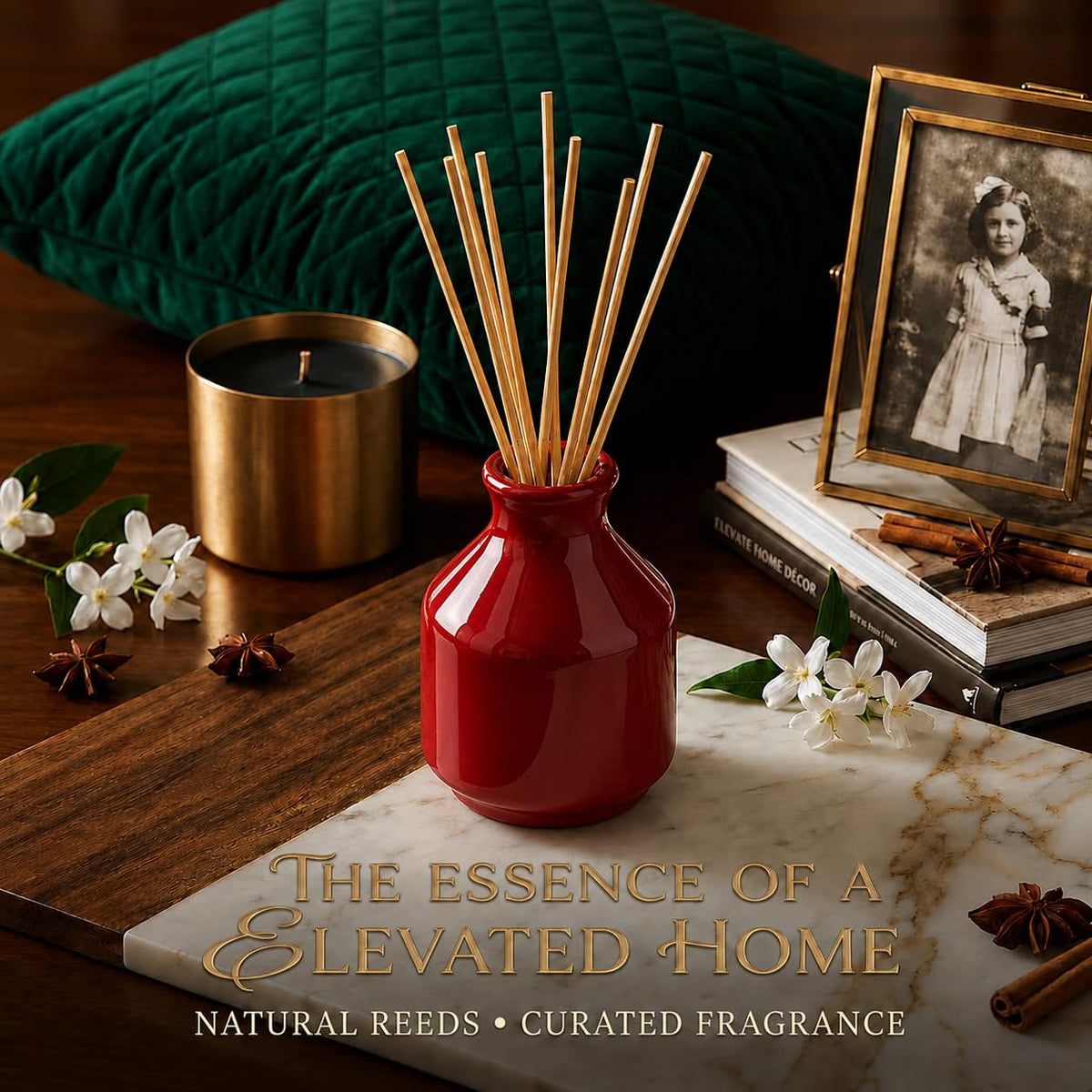 Pure Source India Elegant Ceramic Reed Diffuser Pot (Red) – Decorative Aroma Diffuser Vase for Living Rooms, bedrooms, bathrooms, Offices, and entryways (Red)