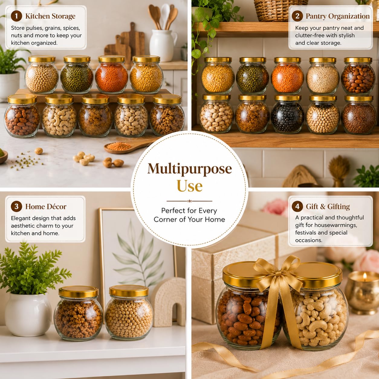 Pure Source India 250ml Glass Matka Shape Storage Jar with Lid | Multipurpose Airtight Container for Spices, Dry Fruits, Pickles, Tea & Kitchen Storage