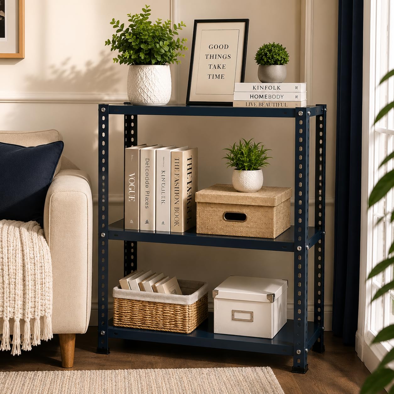 Pure Source India Iron Matte Finish (2 X 1 X 2FT) (3 SHELF) Adjustable Display Rack