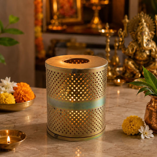 Pure Source India 4.3 Inch Akhand Jyot Wind Protector | Akhand Deep Diya Cover | Metal Deepak Flame Safety Guard for Puja Mandir