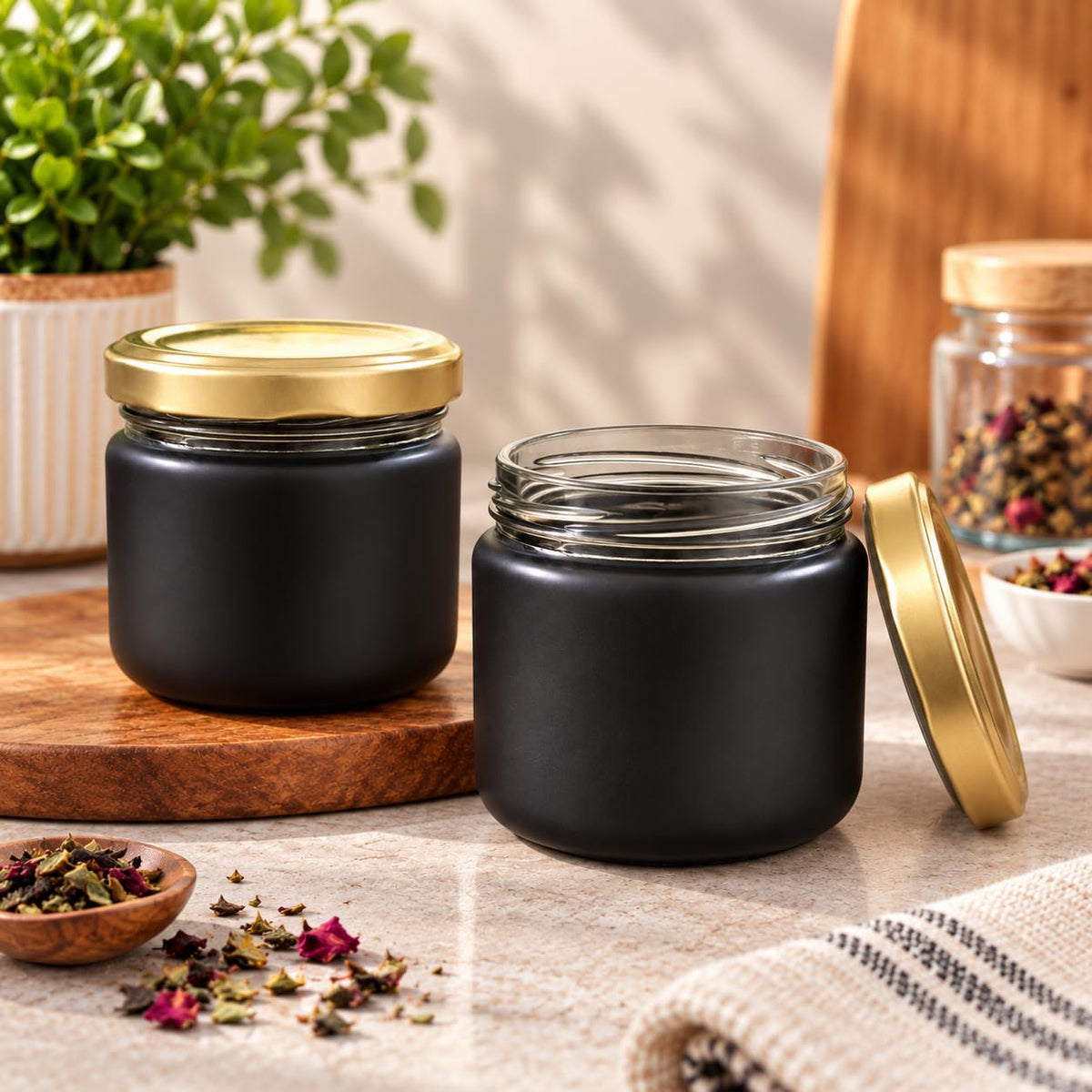Pure Source India 250 ML Black Glass Storage Jar | Wide Mouth Kitchen Jar for Pickles, Spices, Dry Fruits, Cookies & Snacks
