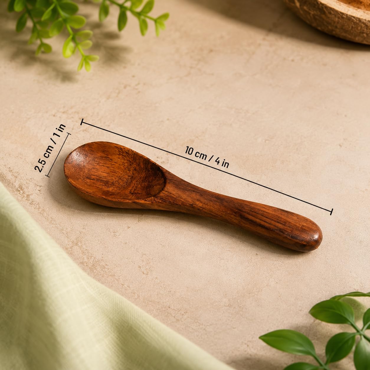 Pure Source India 4 Inch Wooden Masala Spoon for Small Containers, Handmade Wooden Spoon for Tea, Coffee, Sugar, Condiments & Spices