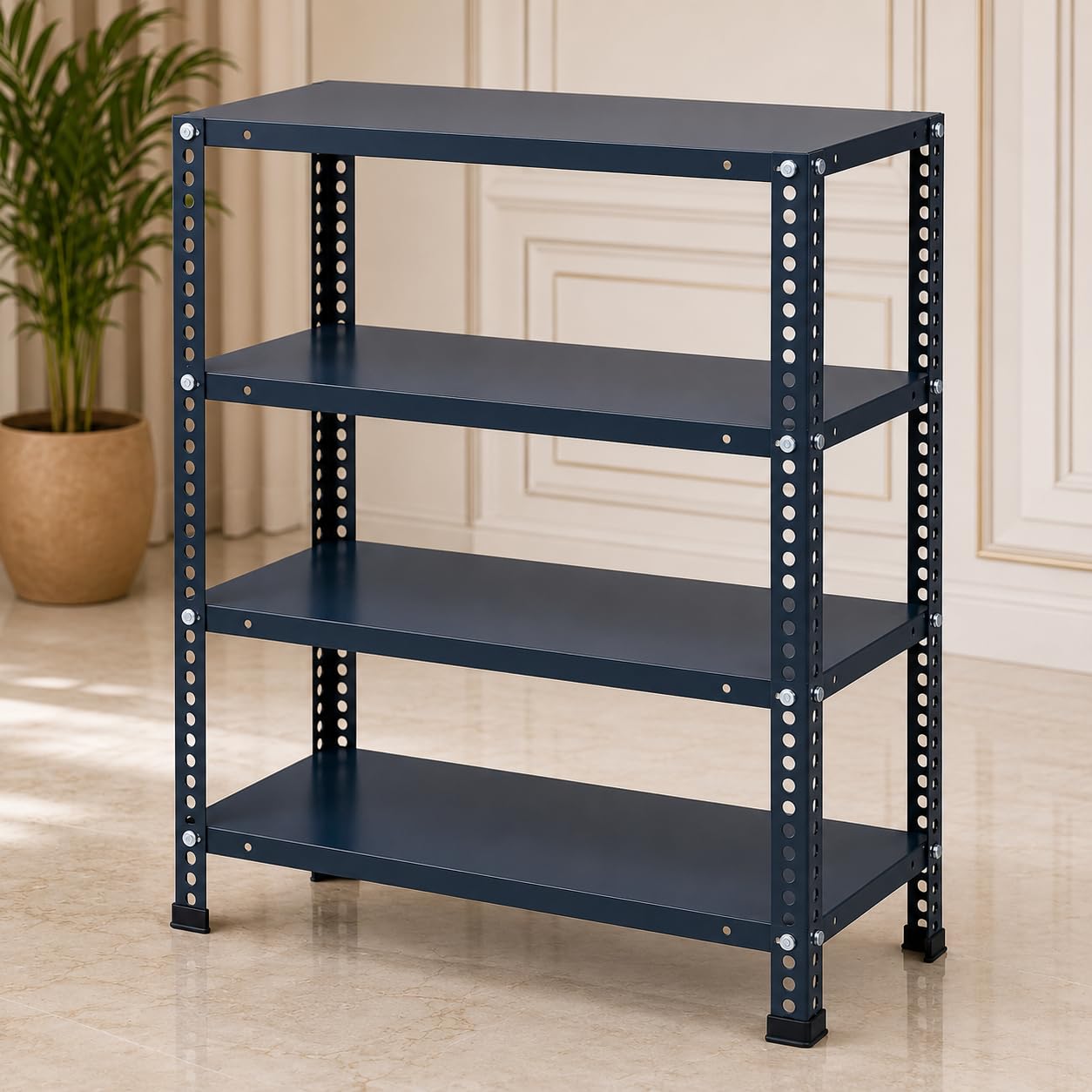 Pure Source India Iron Matte Finish (2 X 1 X 4 FT) (4 Shelf) Adjustable Display Rack for Home Office & Gym Use