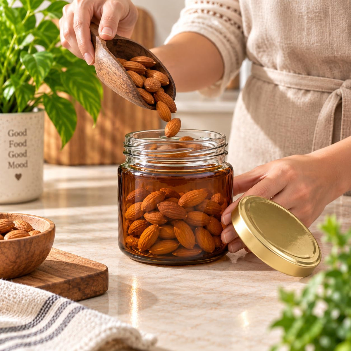 Pure Source India 250 ML Amber Glass Storage Jar | Wide Mouth Kitchen Jar for Pickles, Spices, Dry Fruits, Cookies & Snacks