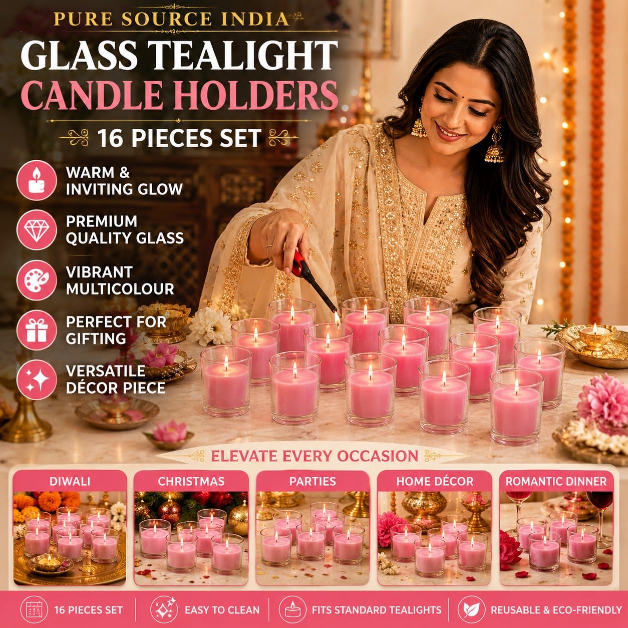 Pure Source India Glass Votive Candles, Pack of 12, (Scented - Apple Cinnamon)