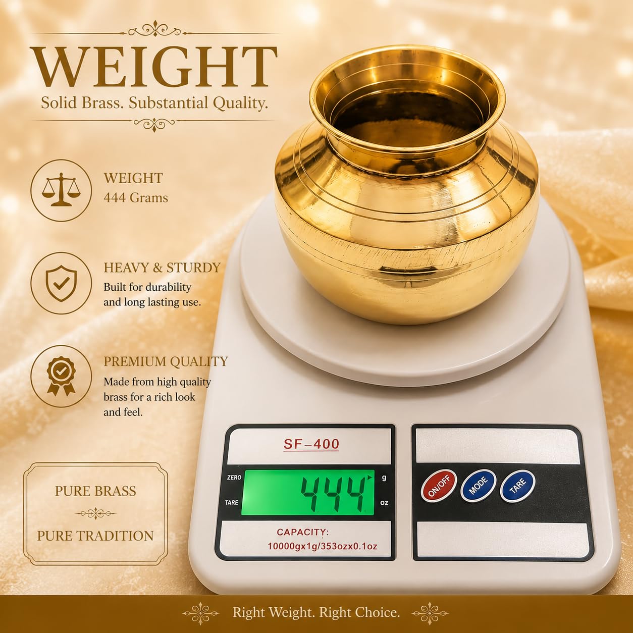Pure Source India Brass Kalash Lota for Puja & Decoration | Small Brass Kalash | 3.5 Inch Gold Finish | Traditional Pooja Item for Home Temple, Festivals & Gifting