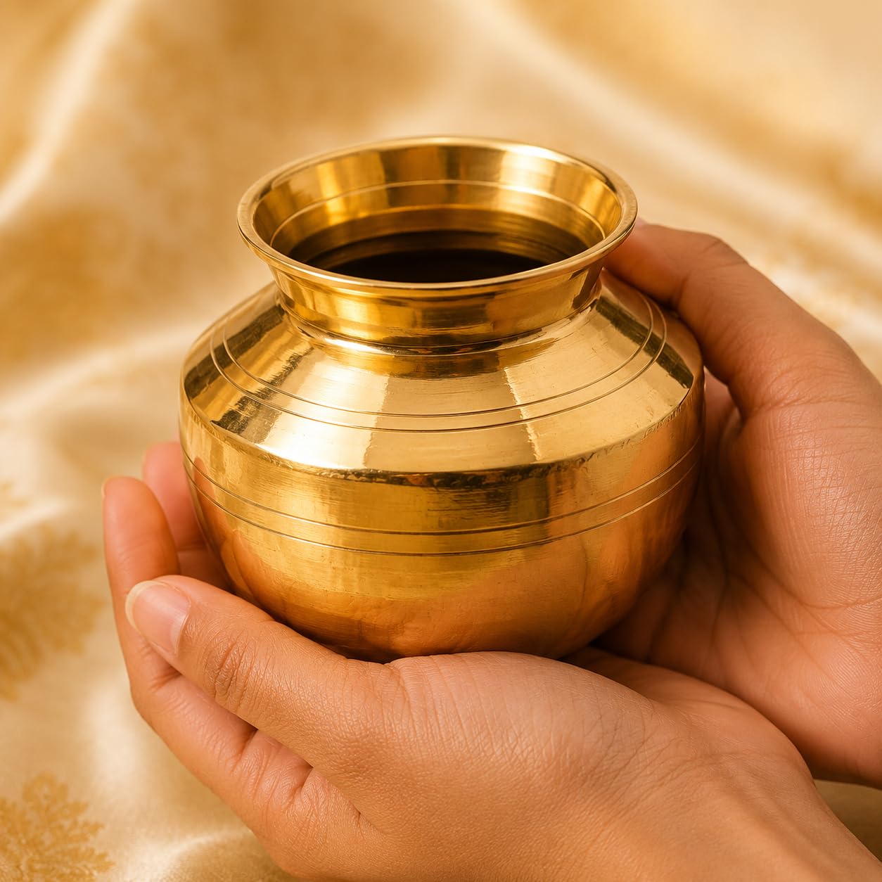 Pure Source India Brass Kalash Lota for Puja & Decoration | Small Brass Kalash | 3.5 Inch Gold Finish | Traditional Pooja Item for Home Temple, Festivals & Gifting