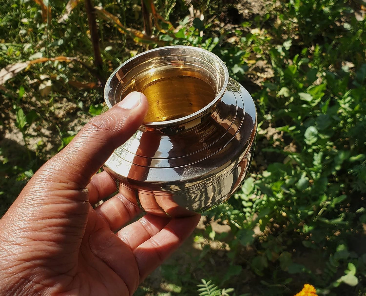 Pure Source India Brass Lota for Puja | Brass Kalash 500 ML | 4 Inch Gold Finish Traditional Pooja Lota | Hindu Religious Pooja Item for Home Temple & Decoration