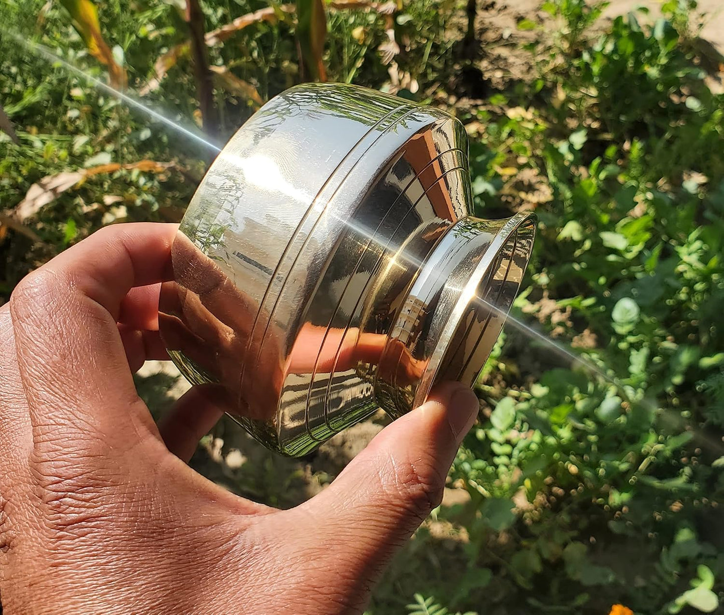 Pure Source India Brass Lota for Puja | Brass Kalash 500 ML | 4 Inch Gold Finish Traditional Pooja Lota | Hindu Religious Pooja Item for Home Temple & Decoration