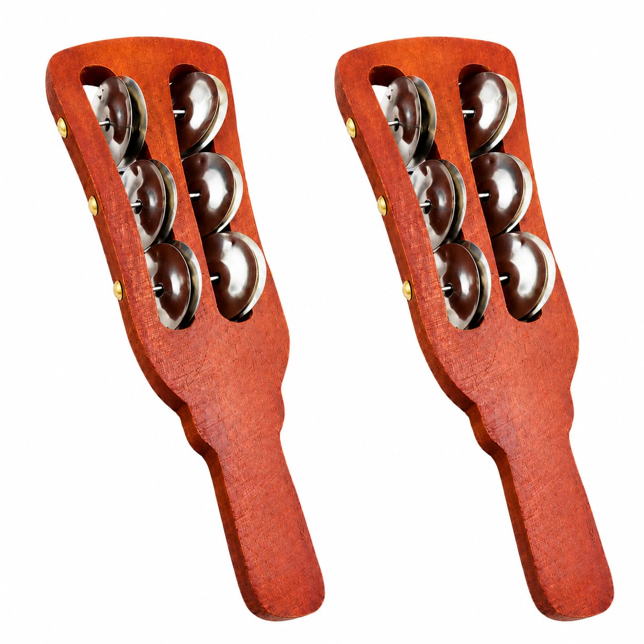 Pure Source India Wooden Kartal Handheld Jingle Bell Musical Instrument Pack of 2 | 6 Stainless Steel Bells | Traditional Rhythm Shaker for Bhajan, Kirtan, Pooja, Aarti, Music Class & Kids