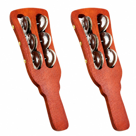 Pure Source India Wooden Kartal Handheld Jingle Bell Musical Instrument Pack of 2 | 6 Stainless Steel Bells | Traditional Rhythm Shaker for Bhajan, Kirtan, Pooja, Aarti, Music Class & Kids