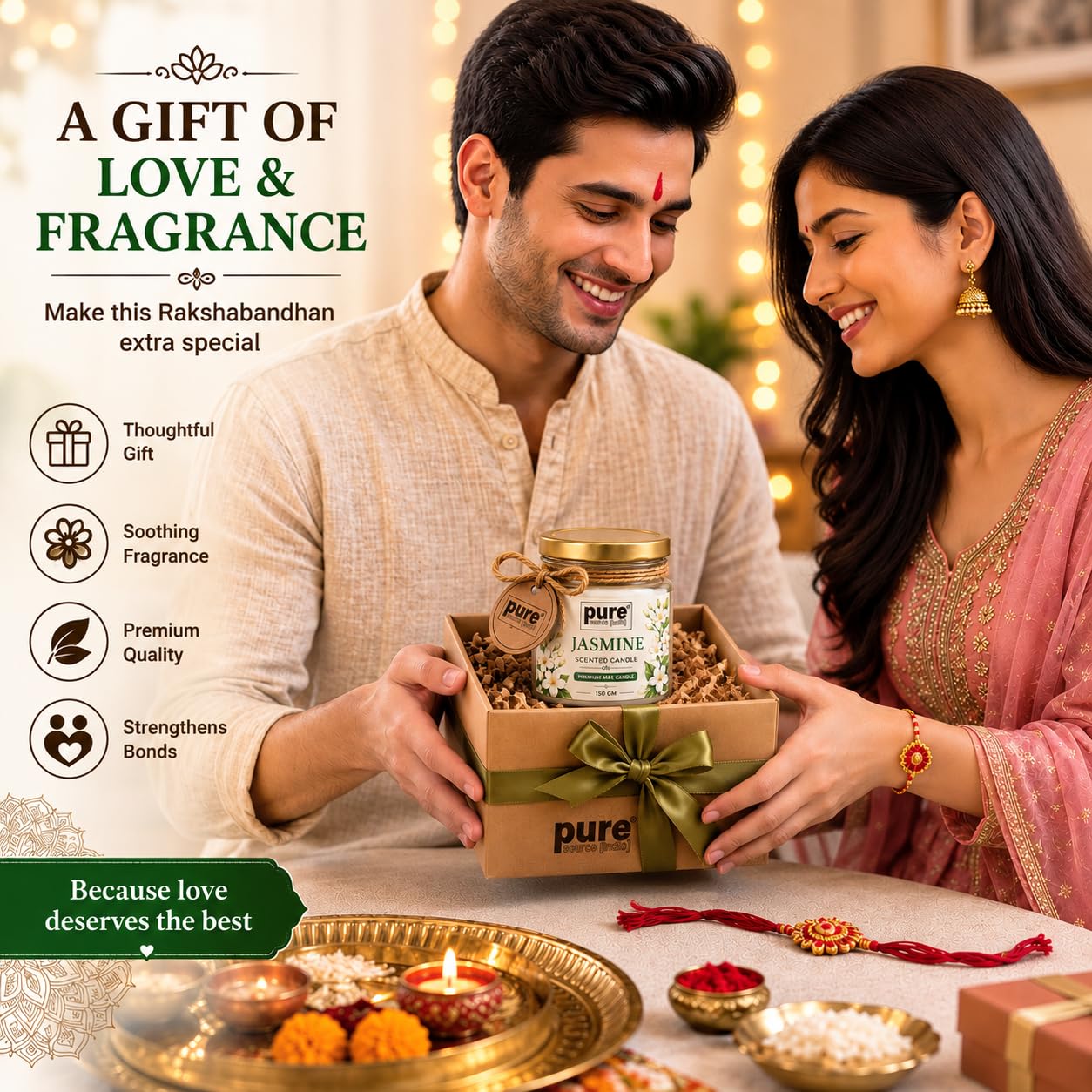 Pure Source India Jasmine Scented Jar Candle | 150 GM | Premium Wax Candle | 35-40 Hours Burn Time | Aromatherapy Candle for Home Decor, Bedroom, Spa, Meditation & Gift
