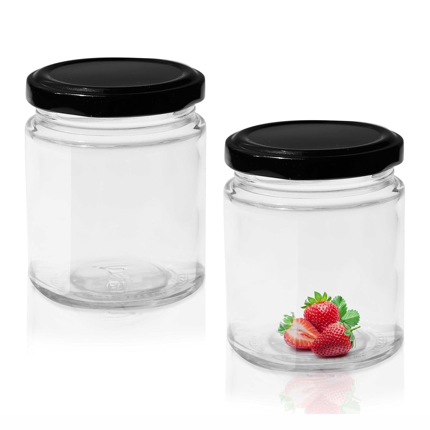Pure Source India 50 g Crystal Clear Round Glass Jar with Black Cap, Set of 2 | Airtight Food-Grade Storage Container | Rust-Free Jar for Spices, Dry Fruits, Sugar, Tea, Coffee & Kitchen Storage