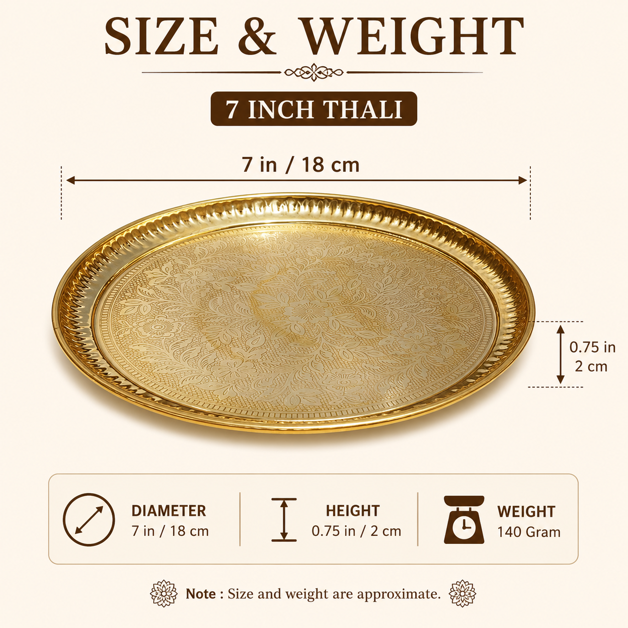Pure Source India Handmade Flower Embossed Design Brass Puja Thali