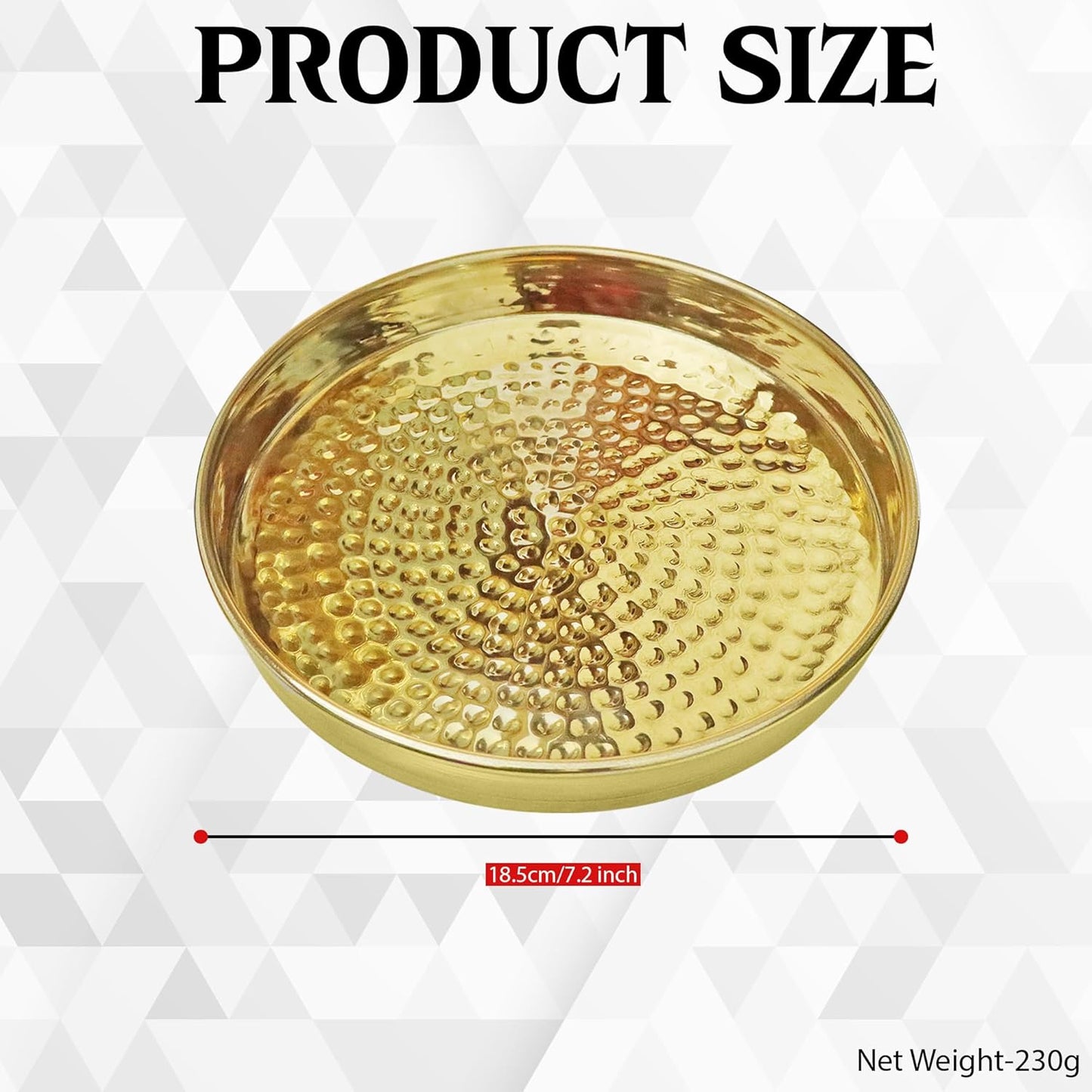 Pure Source India Pure Brass Hammered Thali/Tray, Heavy Weight Dinner Plate, Gold, Round, Pack of 1