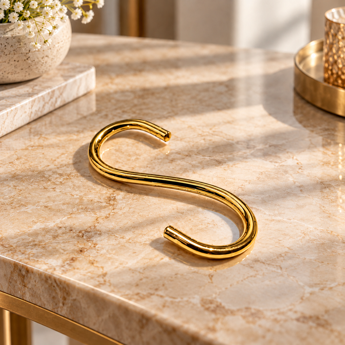 Pure Source India Golden Brass S  Hook for Home Decor, Hanging Accessories, Kitchen, Bathroom & Organizing(Light Weight)