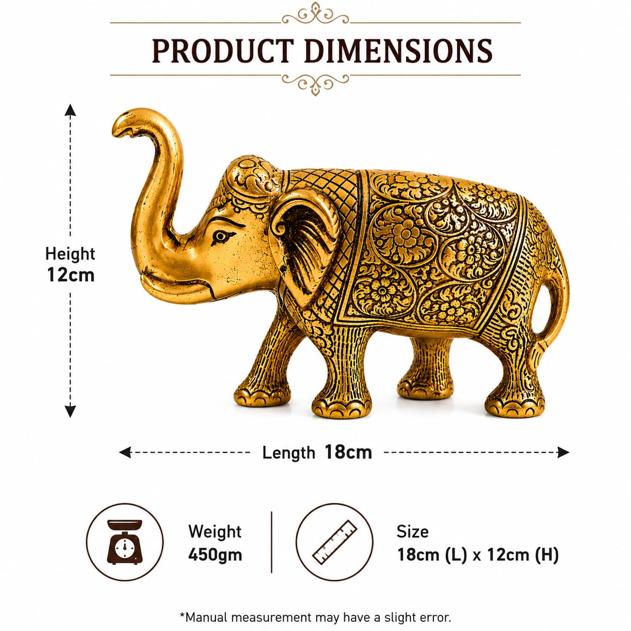Brass Elephant Statue for Home Decor, Good Luck, Vastu, Feng Shui, Office & Gift – Handmade Decorative Elephant Figurine for Wealth & Prosperity