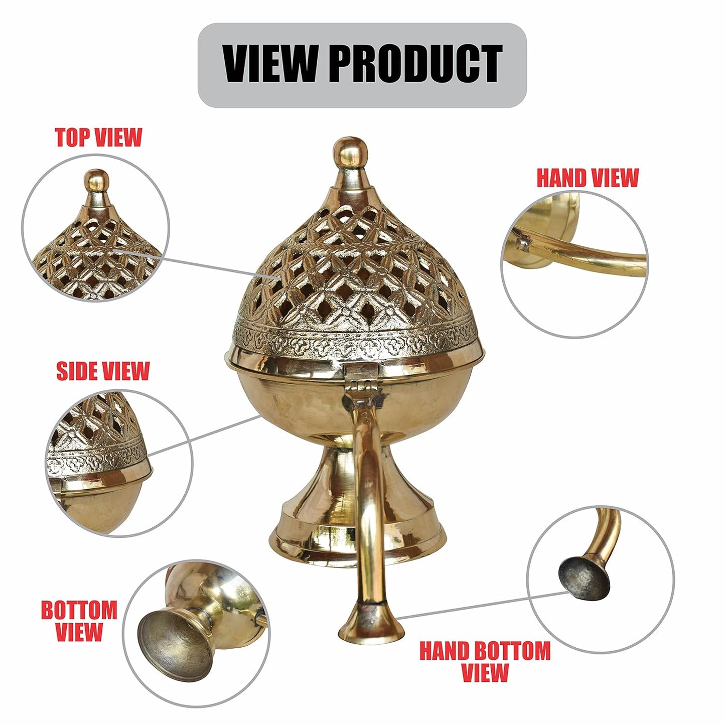 Pure Source India Brass Dhoop Dani for Pooja, Bakhoor & Loban Burner, Heavy Incense Holder with Handle, 8 Inch (600g), Traditional Agarbatti Stand for Home, Temple, Meditation & Festive Decor